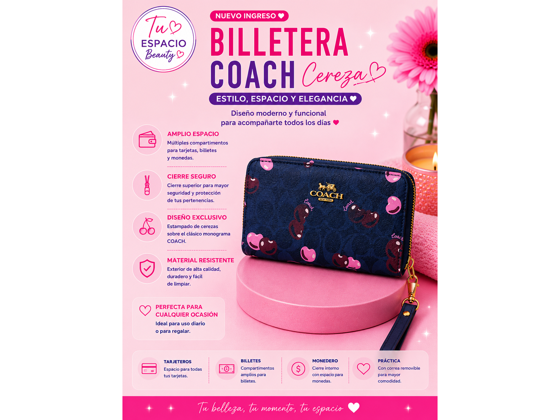 Billeteras azul con cerezas