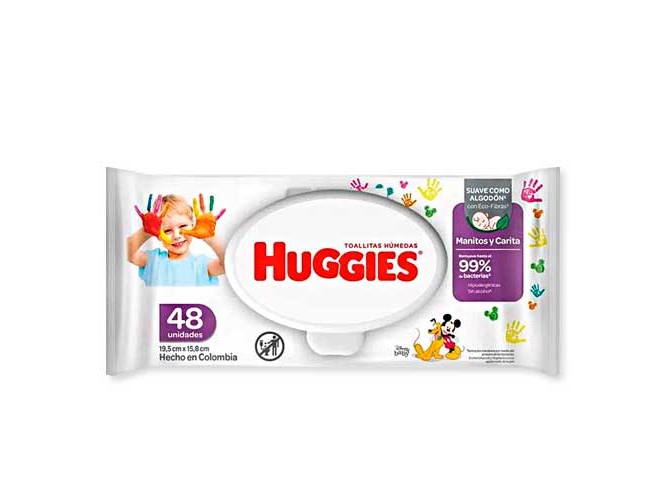 Toalla hum. Huggies manitos y caritas 32unid