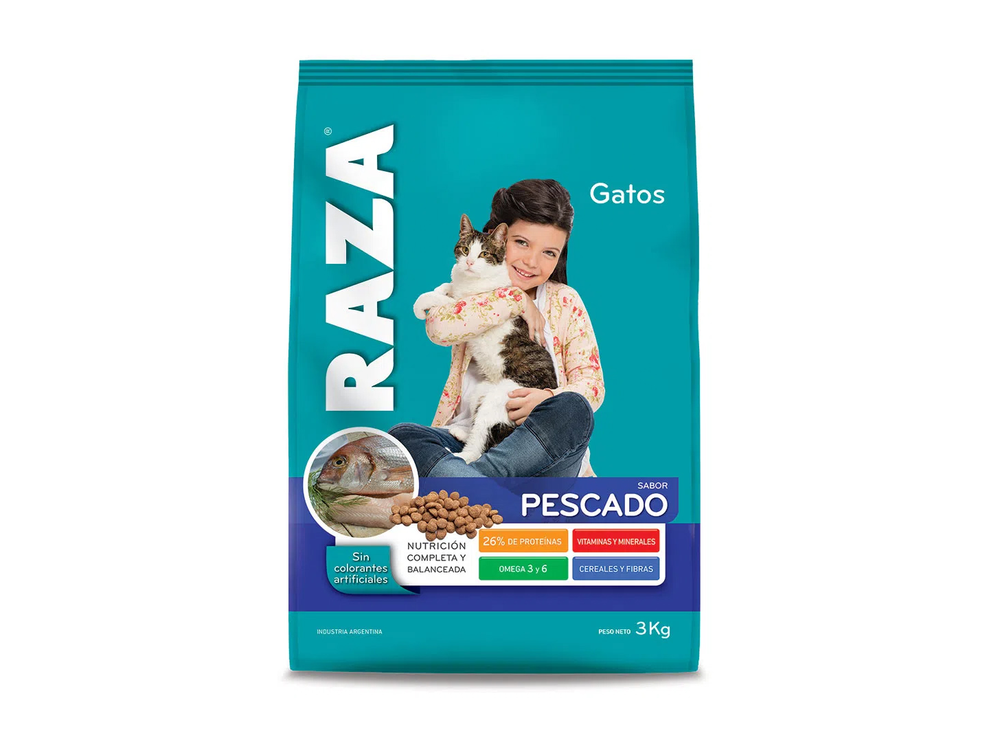 Raza Gatos Carne Pescado y Arroz x1kg.