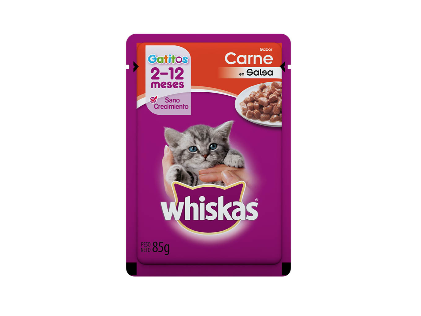 Whiskas Pouch Gatitos Carne Salsa x85g.