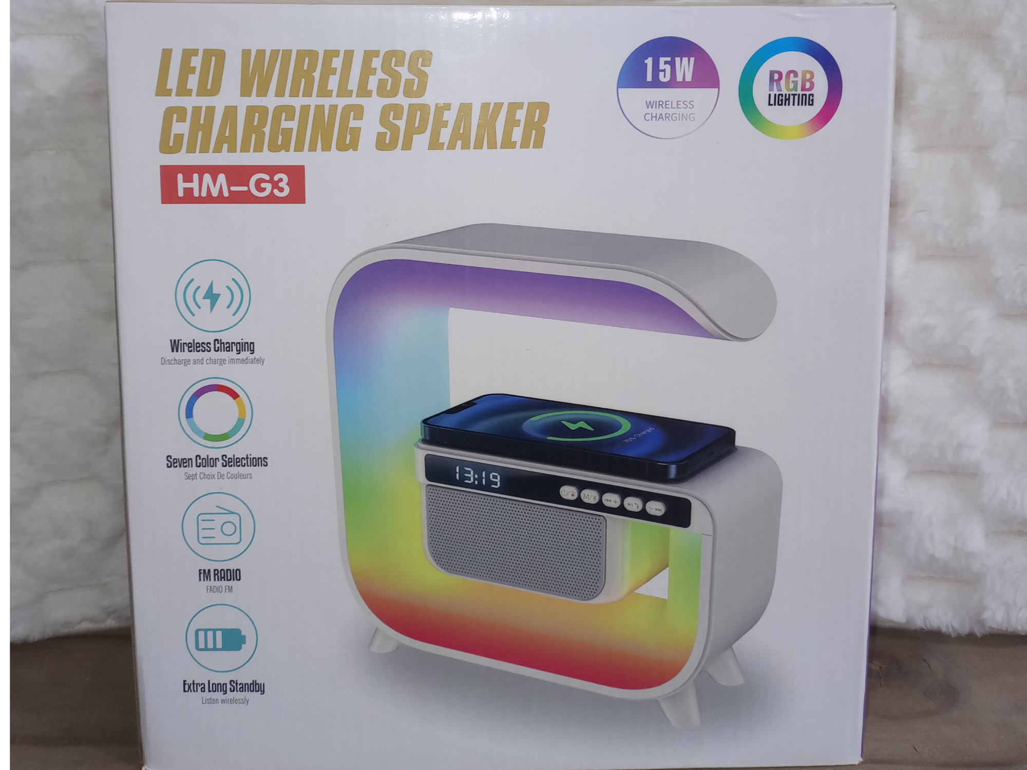 Lampara Rgb Cargador 15 W Alarma Parlante Bt