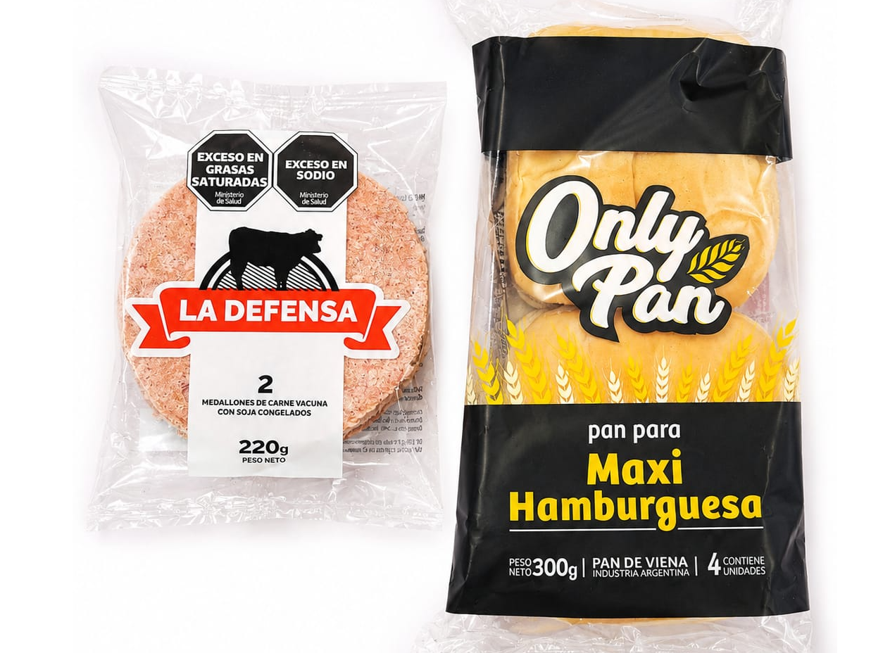 40 Maxihamburguesas de 110gr + Pan + 2 Aderezos