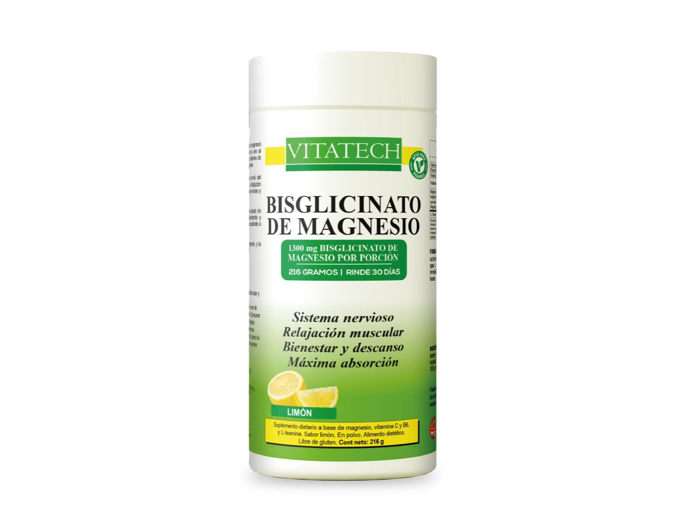 Magnesio Bisglicinato 216g Limón