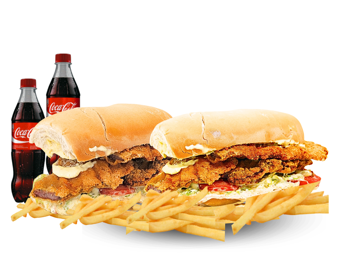 2 SANDW. DE MILANESA TUCUMANO + PAPAS + BEBIDA