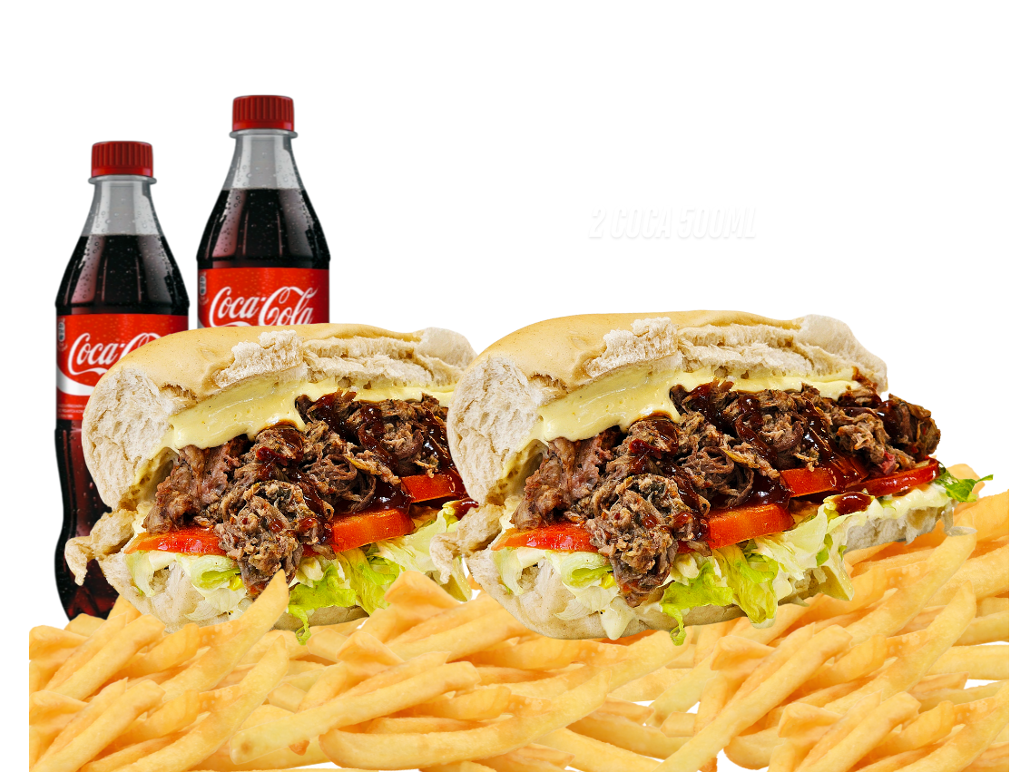2 SANDW. DESMENUZADO + PAPAS + 2 GASEOSAS 500ML