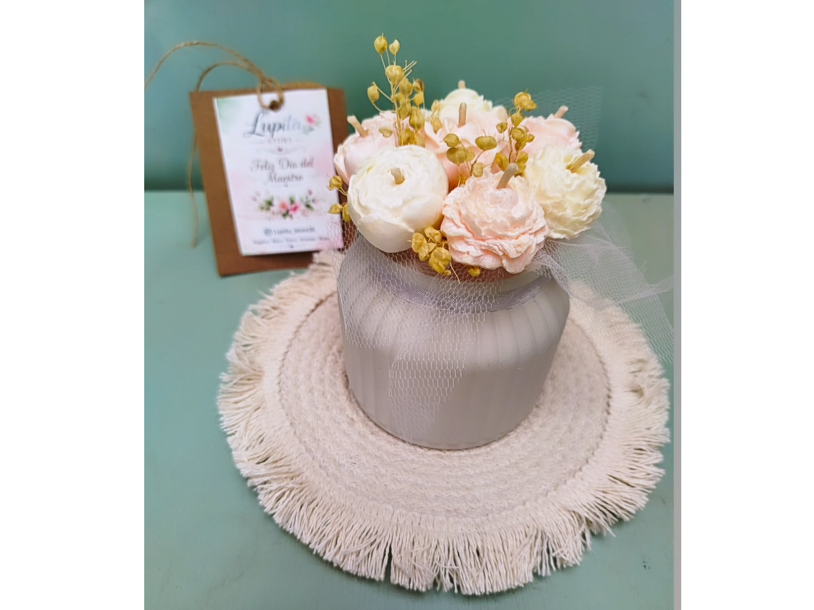Flores de soja aromáticas + florero + base de cordón natural