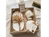 Set cajita con Florero y flores secas + Bandejita cruda y velitas de soja en cuenco de vidrio 🌷