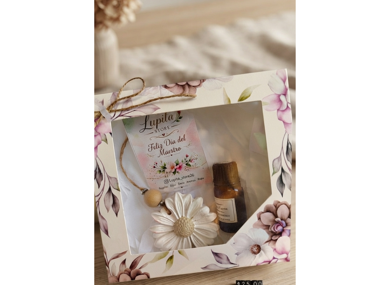 Set perfumero de ambientades + cajita flores