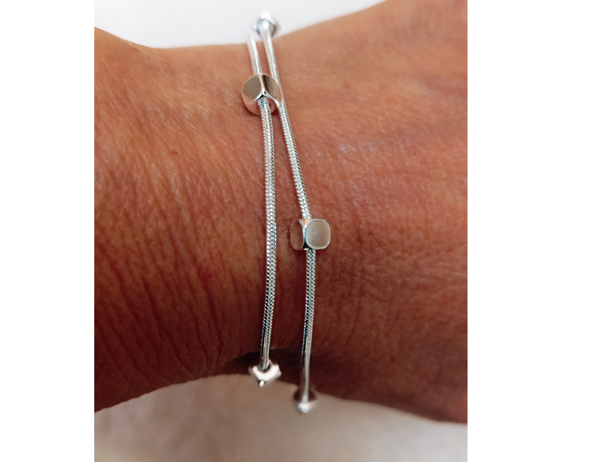 Pulsera cola de raton doble con cuentas