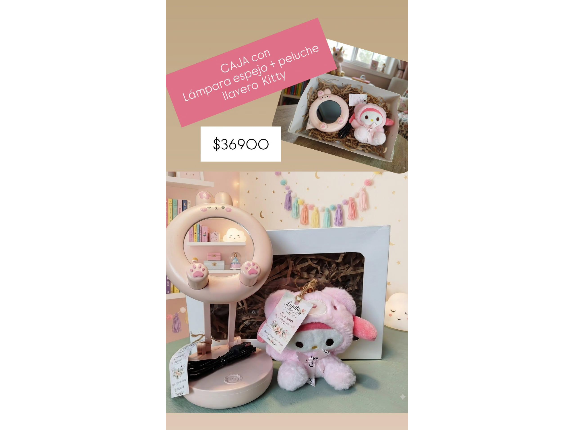 Set lámpara espejo + peluche llavero