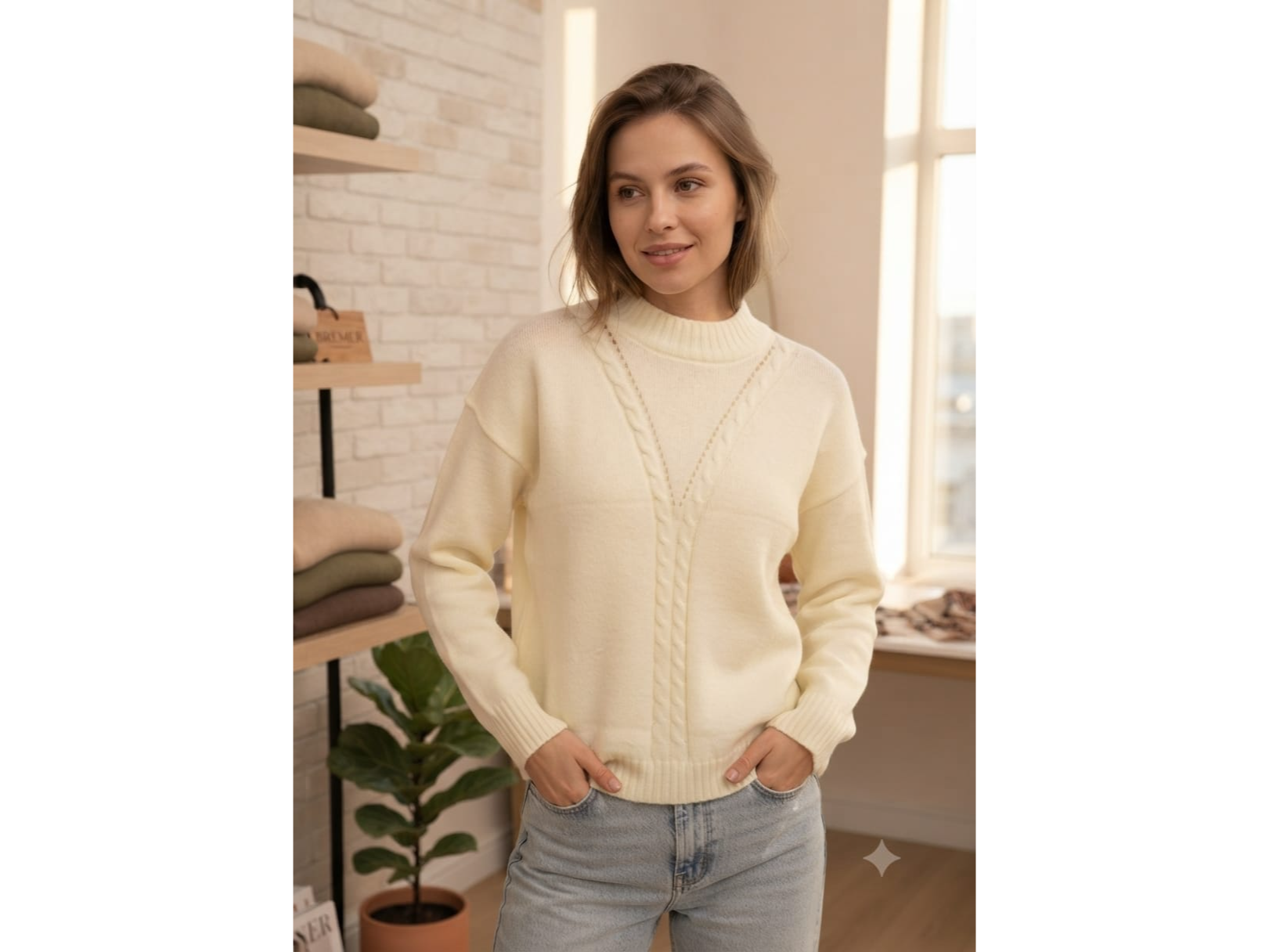 Sweter Bremer trenzado beige
