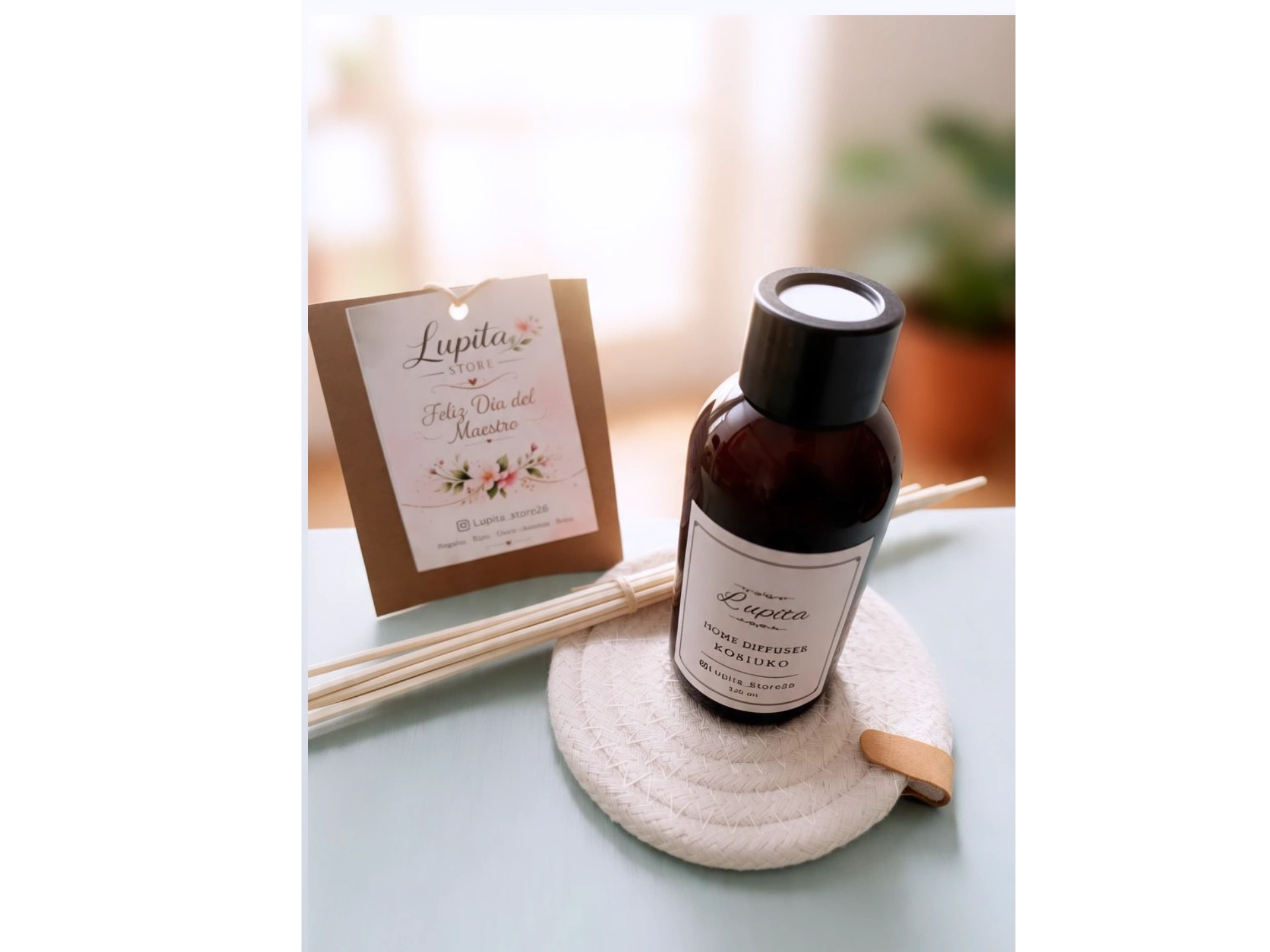 HOME difusor 125ml con palitos de bambú + base de cordón natural